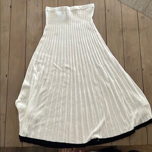 White Pleated Skirt with Black Hem
